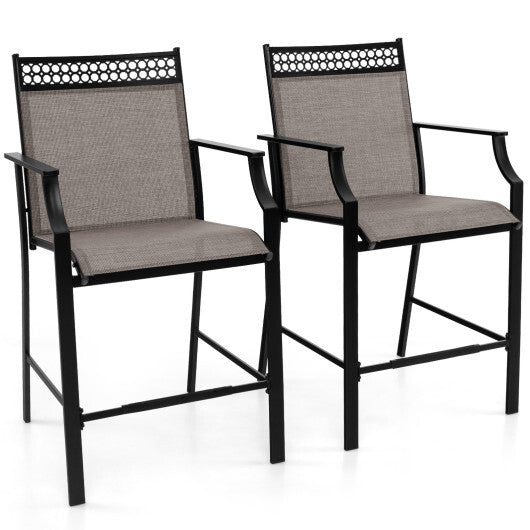 Outdoor Counter Stools Set of 2 Heavy-Duty Barstools with Footrest and Armrests-Blue