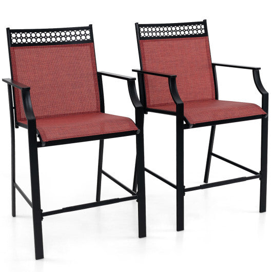Outdoor Counter Stools Set of 2 Heavy-Duty Barstools with Footrest and Armrests-Blue