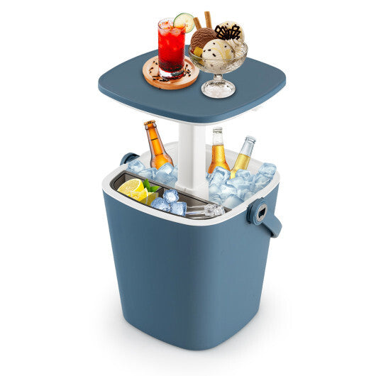 3-in-1 Portable Cooler Bar Table with Bottle Opener and Lift Top Lid for Camping Poolside-Black