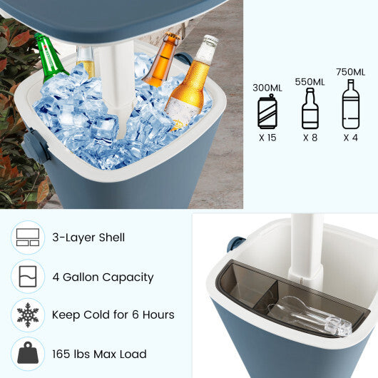 3-in-1 Portable Cooler Bar Table with Bottle Opener and Lift Top Lid for Camping Poolside-Black