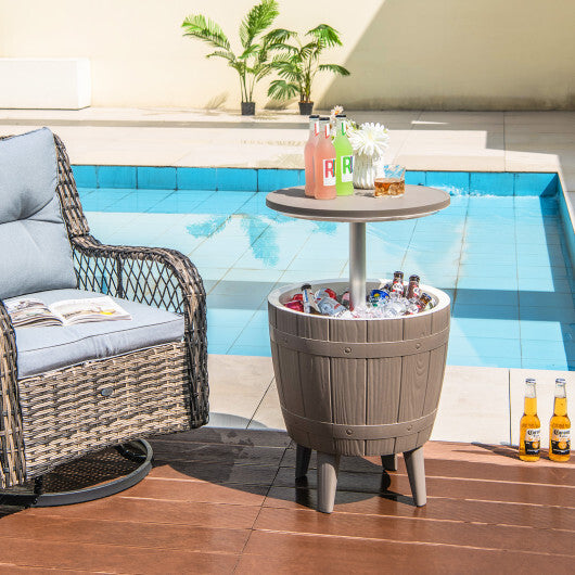 10 Gallon Cooler Bar Table Outdoor Coffee Table Ice Bucket with Telescopic Tabletop for Beer and Wine-Brown