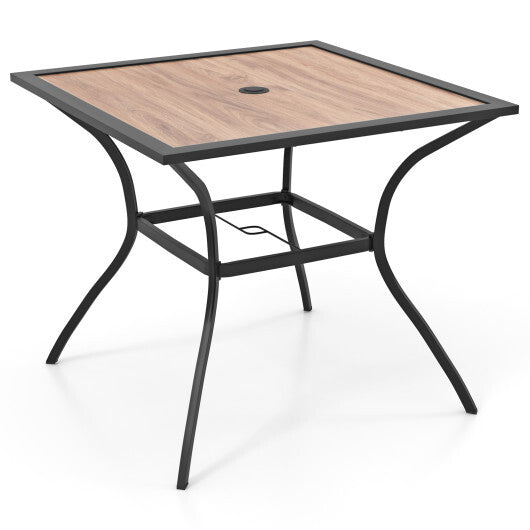 Patio Dining Table for 4 Square Bistro Table with Wooden-like Tabletop and Heavy-duty Metal Frame