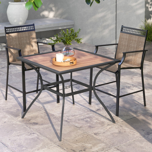 Patio Dining Table for 4 Square Bistro Table with Wooden-like Tabletop and Heavy-duty Metal Frame