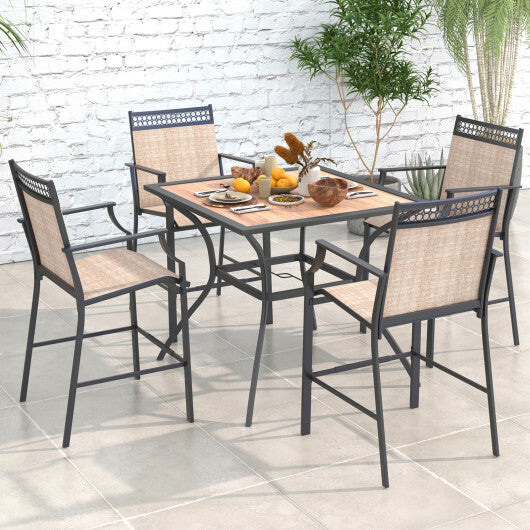 Patio Dining Table for 4 Square Bistro Table with Wooden-like Tabletop and Heavy-duty Metal Frame