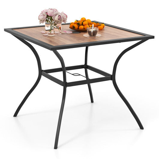 Patio Dining Table for 4 Square Bistro Table with Wooden-like Tabletop and Heavy-duty Metal Frame