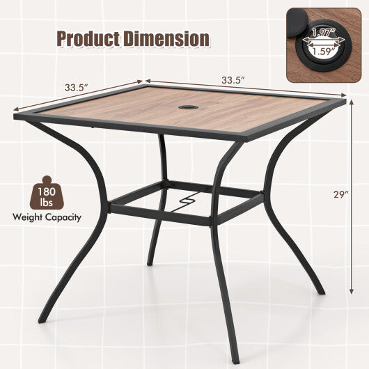 Patio Dining Table for 4 Square Bistro Table with Wooden-like Tabletop and Heavy-duty Metal Frame