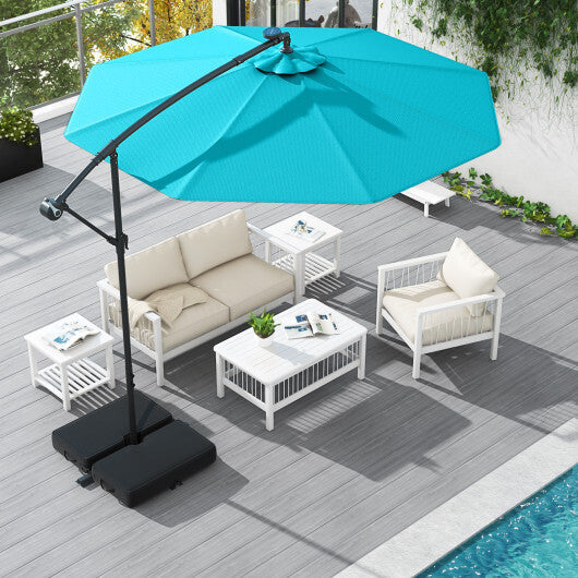 10 Ft Patio Umbrella Offset Cantilever Umbrella with 40 Solar Powered Lights-Turquoise