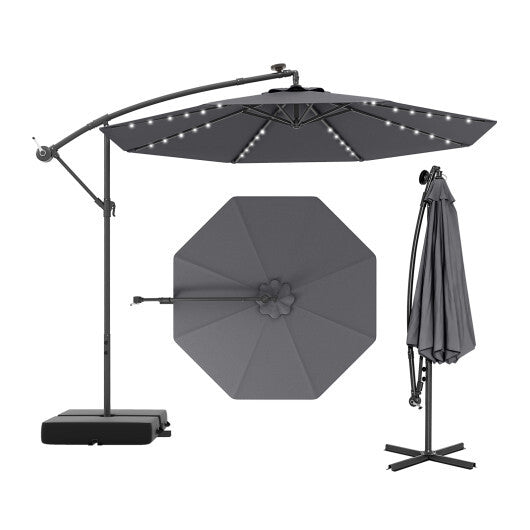 10 Ft Patio Umbrella Offset Cantilever Umbrella with 40 Solar Powered Lights-Turquoise