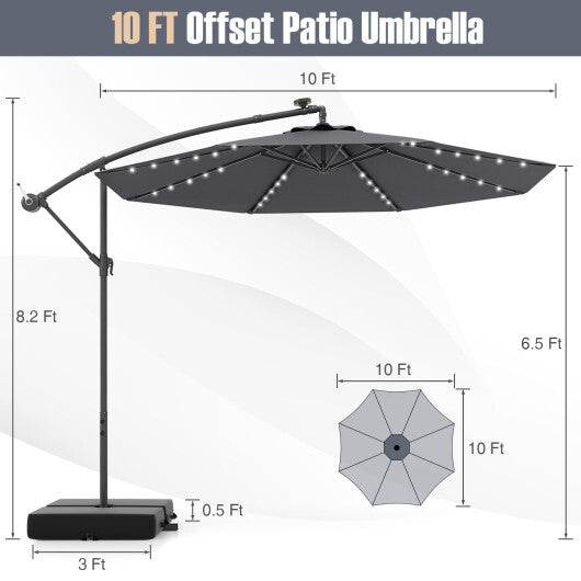 10 Ft Patio Umbrella Offset Cantilever Umbrella with 40 Solar Powered Lights-Turquoise