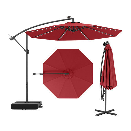 10 Ft Patio Umbrella Offset Cantilever Umbrella with 40 Solar Powered Lights-Turquoise