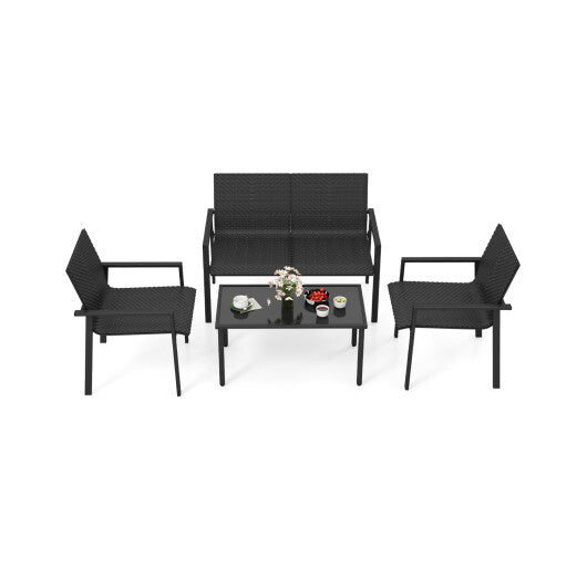 4 Pieces Patio Furniture Set with Heavy Duty Galvanized Metal Frame-Brown