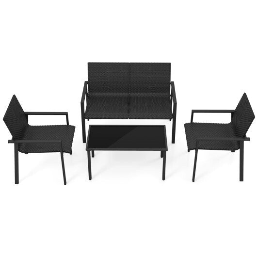 4 Pieces Patio Furniture Set with Heavy Duty Galvanized Metal Frame-Brown