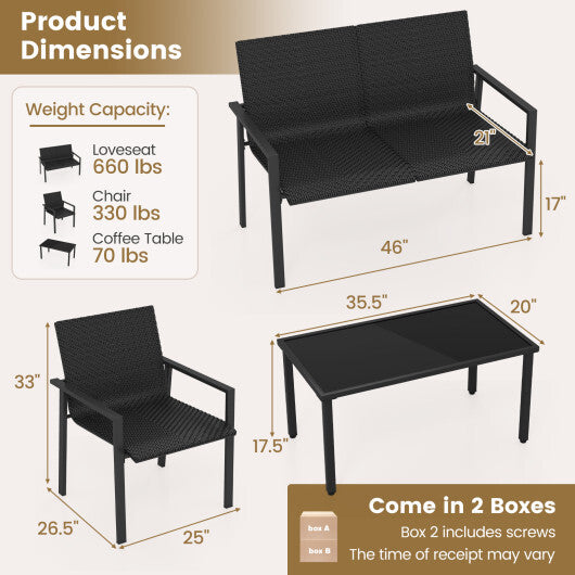 4 Pieces Patio Furniture Set with Heavy Duty Galvanized Metal Frame-Brown