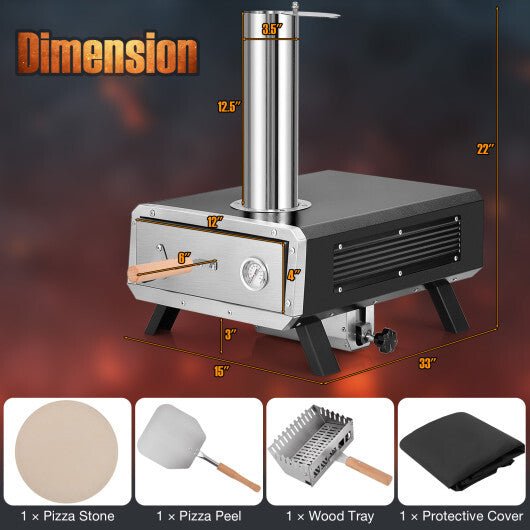 Outdoor Pizza Oven Portable Wood Pellet Pizza Stove with 12 Inch Round Rotatable Pizza Stone