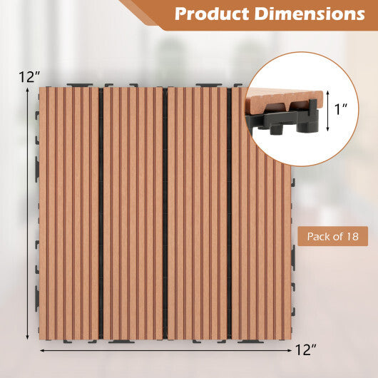 12 x 12 Inch 18 Piece All Weather Interlocking Deck Tiles for Splicing Area-Gray