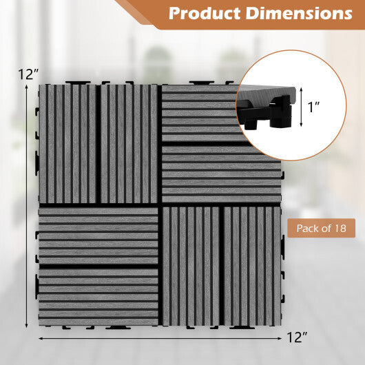 18 Pieces 12 x 12 Inch All Weather Interlocking Deck Tiles-Brown