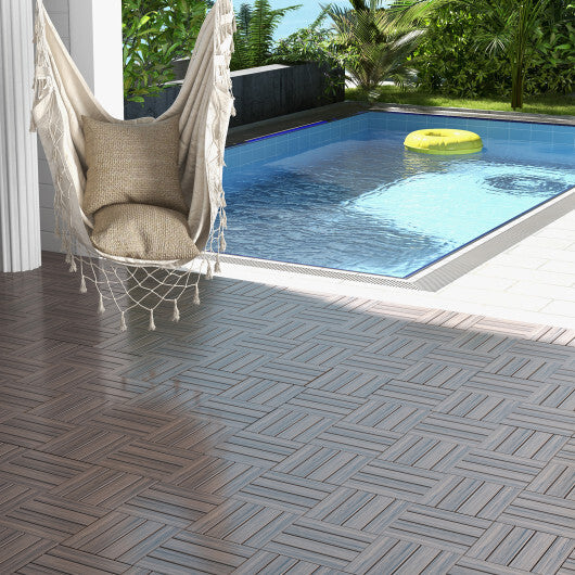 18 Pieces 12 x 12 Inch Interlocking Deck Tiles for 1.7m Total Splicing Area-Brown
