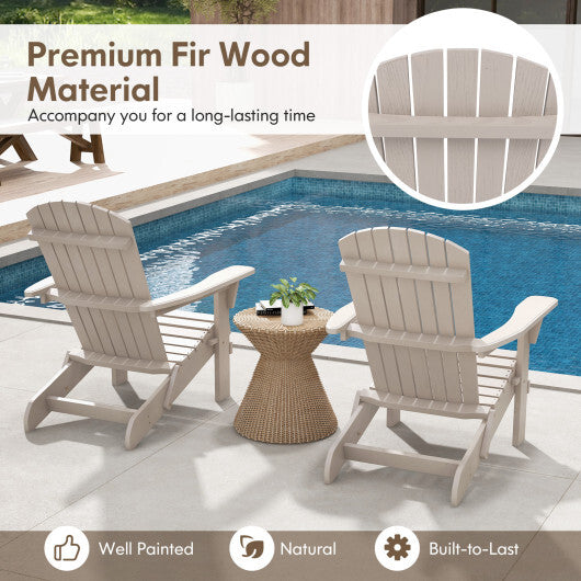 Folding Adirondack Chair Set of 2 with High Backrest and Wide Armrests-Brown
