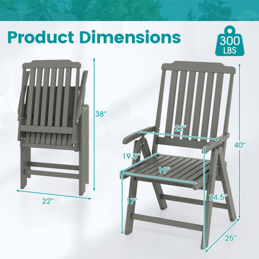 Foldable Patio Chair All-Weather HDPE Outdoor Dining Chair with Armrest-Gray
