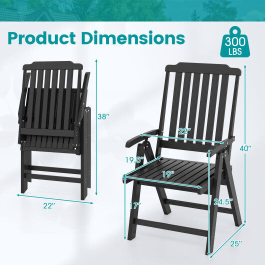 Foldable Patio Chair All-Weather HDPE Outdoor Dining Chair with Armrest-Gray