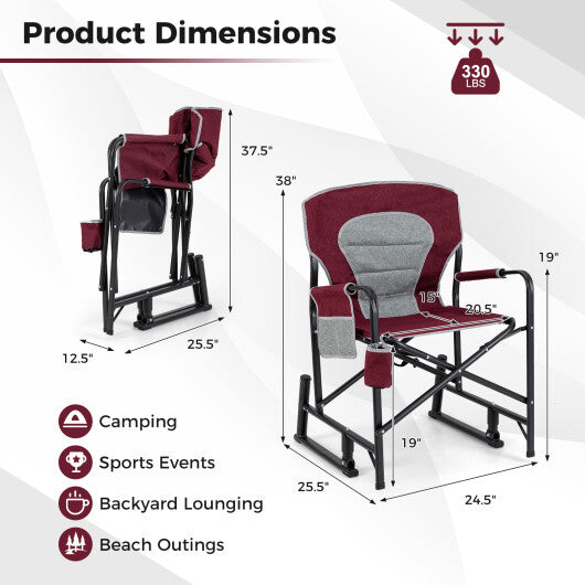 Outdoor Rocker Camping Chair with Dual Springs and Padded Back-Black