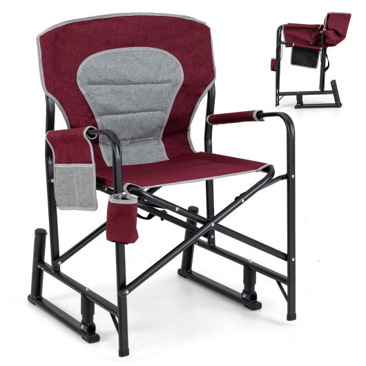 Outdoor Rocker Camping Chair with Dual Springs and Padded Back-Black