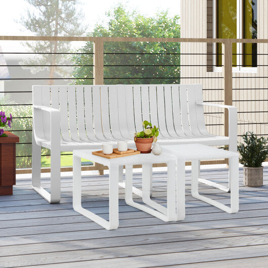 Weather-resistant Plastic 2-Person Bench with Curved Backrest-Blue