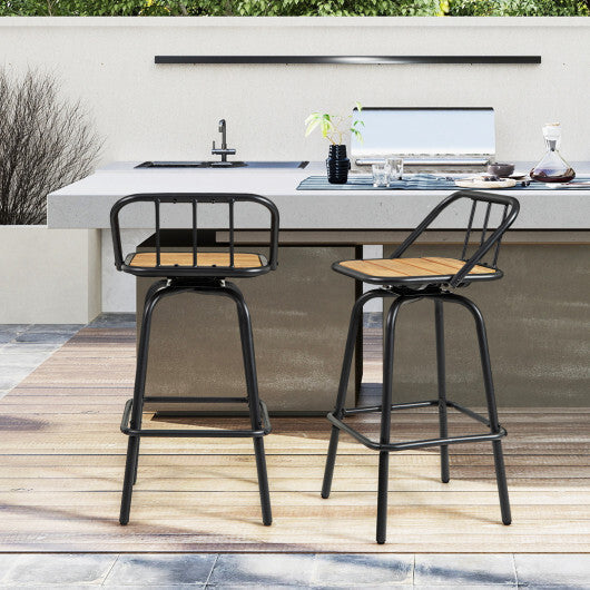 360 Swivel Bar Stool Set of 2 with Footrest and Backrest-Balck & Natural