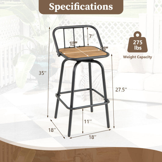 360 Swivel Bar Stool Set of 2 with Footrest and Backrest-Balck & Natural