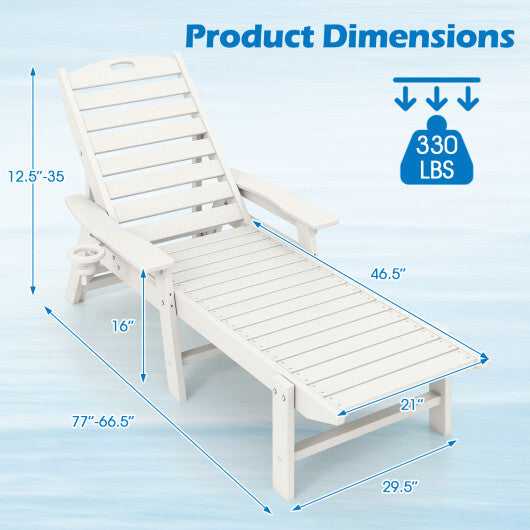 Patio Chaise Lounge Chair with 4 Position Backrest-White