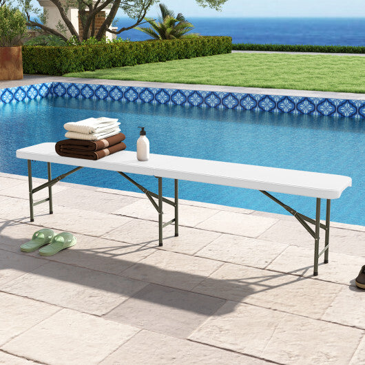 6 Feet Plastic Folding Bench Portable Seat with Handle and Lock-Gray