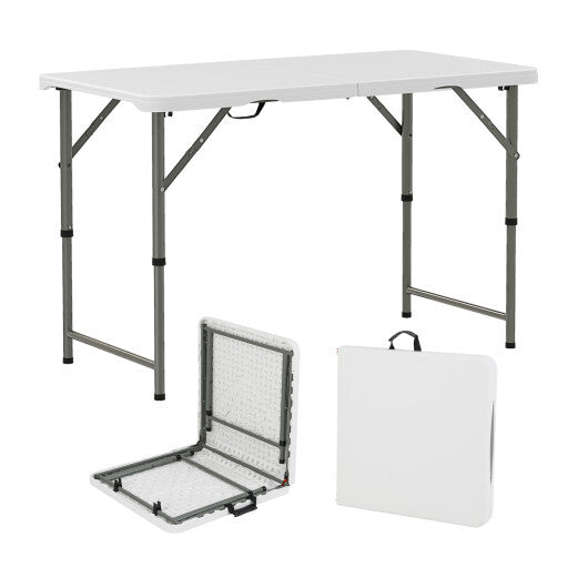 4 Feet Portable Camping Table with HDPE Tabletop and Metal Legs-White