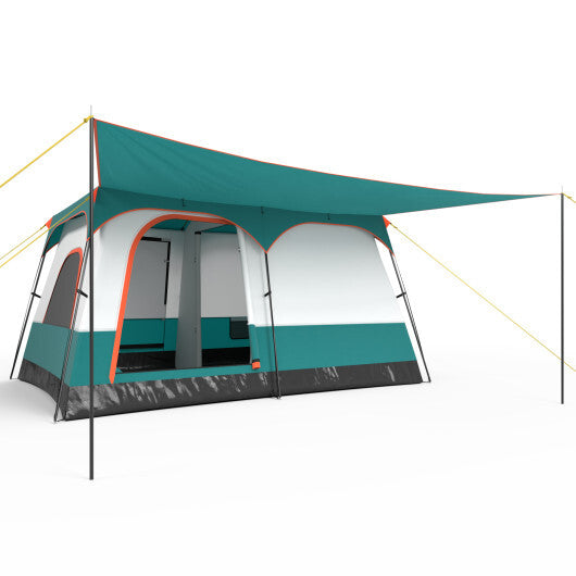 6-8 Person Camping Tent with Double Rooms and 2 Doors-Navy
