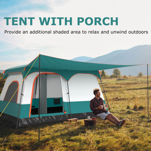 6-8 Person Camping Tent with Double Rooms and 2 Doors-Navy