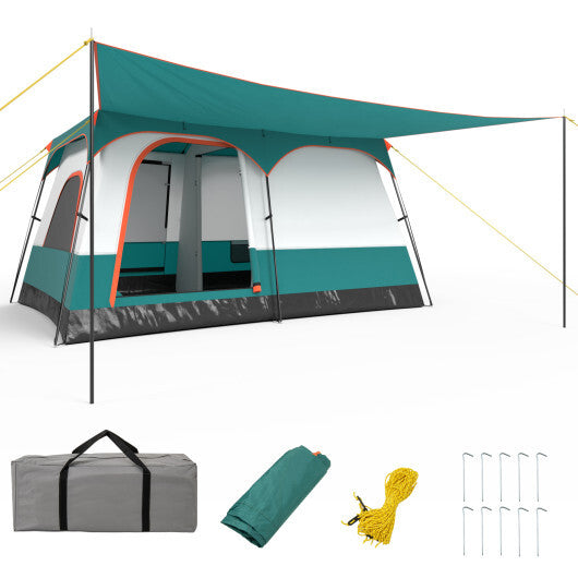 6-8 Person Camping Tent with Double Rooms and 2 Doors-Navy