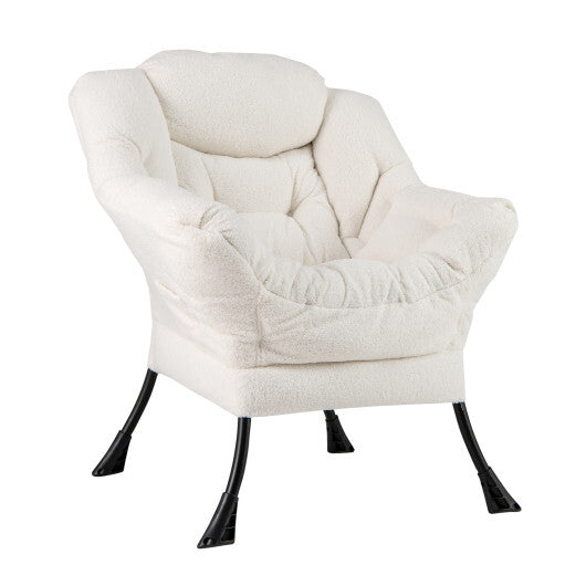 Sherpa Upholstered?Accent Chair?with Cozy Head Pillow-Beige