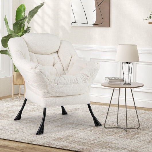 Sherpa Upholstered?Accent Chair?with Cozy Head Pillow-Beige