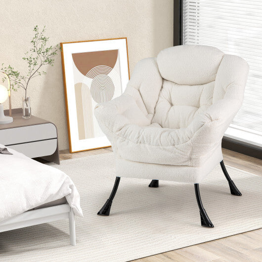 Sherpa Upholstered?Accent Chair?with Cozy Head Pillow-Beige