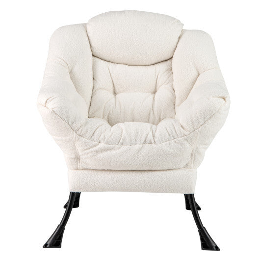 Sherpa Upholstered?Accent Chair?with Cozy Head Pillow-Beige