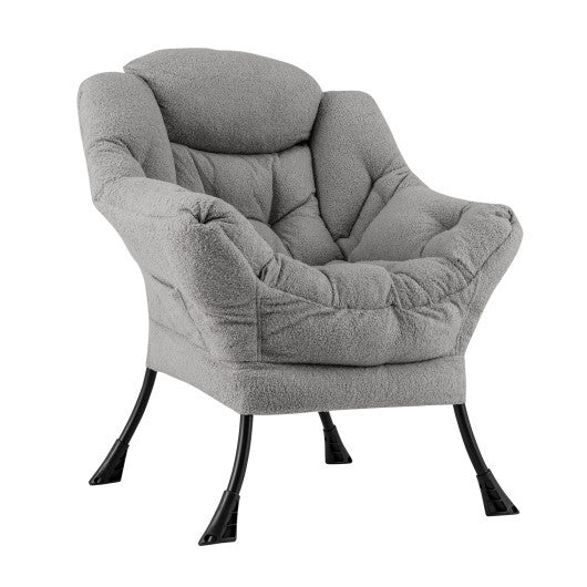 Sherpa Upholstered?Accent Chair?with Cozy Head Pillow-Beige