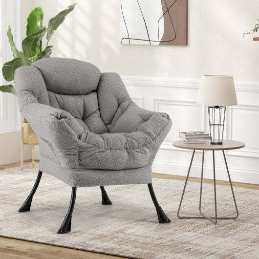 Sherpa Upholstered?Accent Chair?with Cozy Head Pillow-Beige
