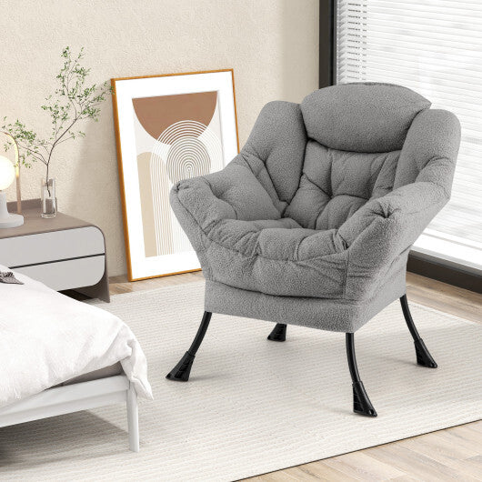 Sherpa Upholstered?Accent Chair?with Cozy Head Pillow-Beige