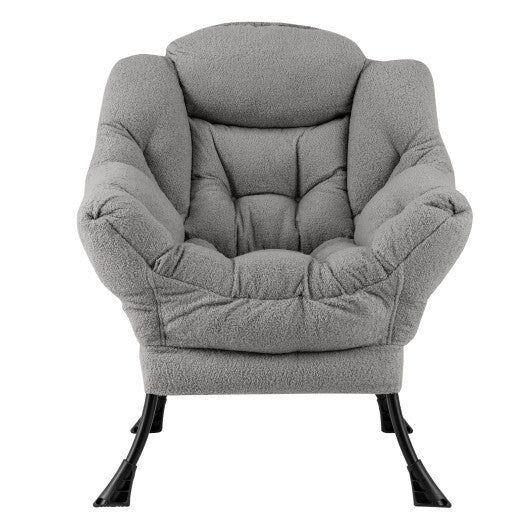 Sherpa Upholstered?Accent Chair?with Cozy Head Pillow-Beige