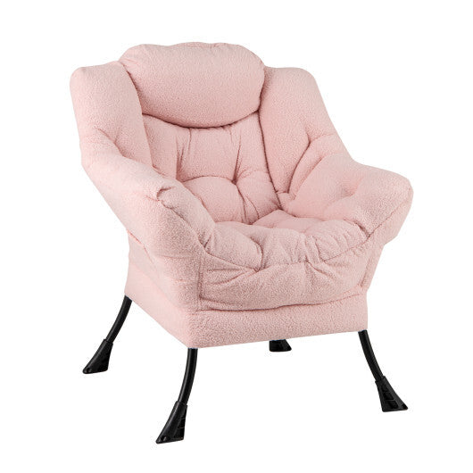 Sherpa Upholstered?Accent Chair?with Cozy Head Pillow-Beige