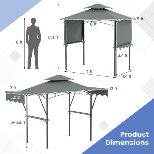 13 x 5 Feet Grill Gazebo with Dual Side Awnings and 2 Shelves Adjustable Shadow-Coffee