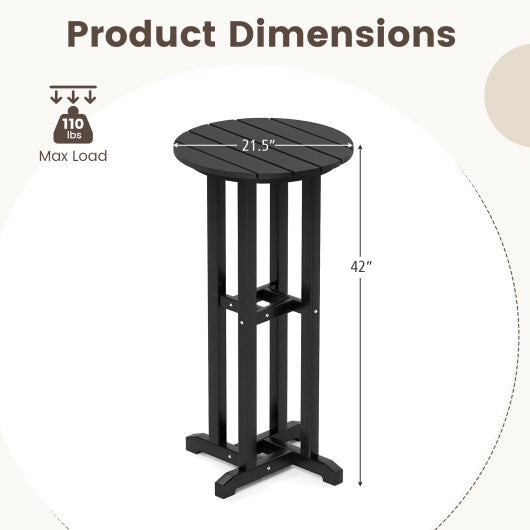 21.5 Inch Round Bar Table Patio HDPE Bar Height Dining Table with Slatted Tabletop-Brown