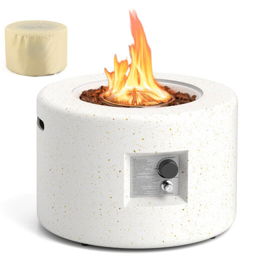 Round Terrazzo Propane Gas Fire Pit Protective PVC Cover  Lava Rocks Included