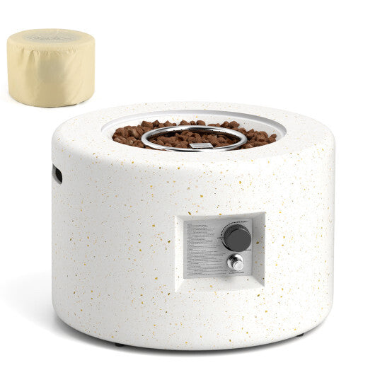 Round Terrazzo Propane Gas Fire Pit Protective PVC Cover  Lava Rocks Included