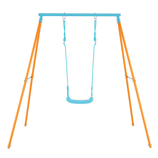 Outdoor Heavy Duty Metal Toddler Swing Set with Stand-Blue