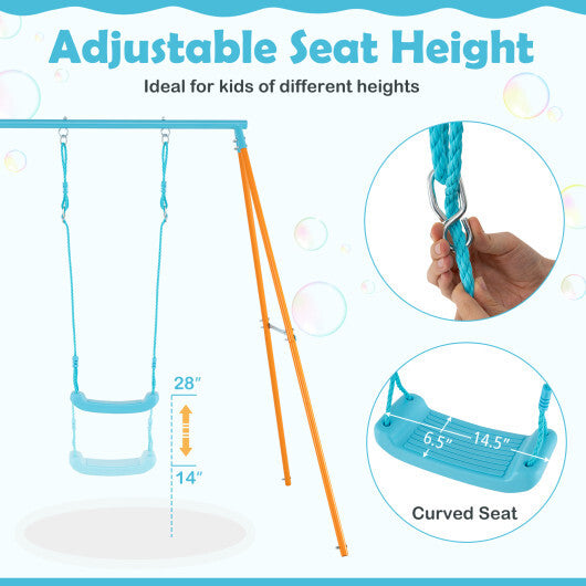 Outdoor Heavy Duty Metal Toddler Swing Set with Stand-Blue